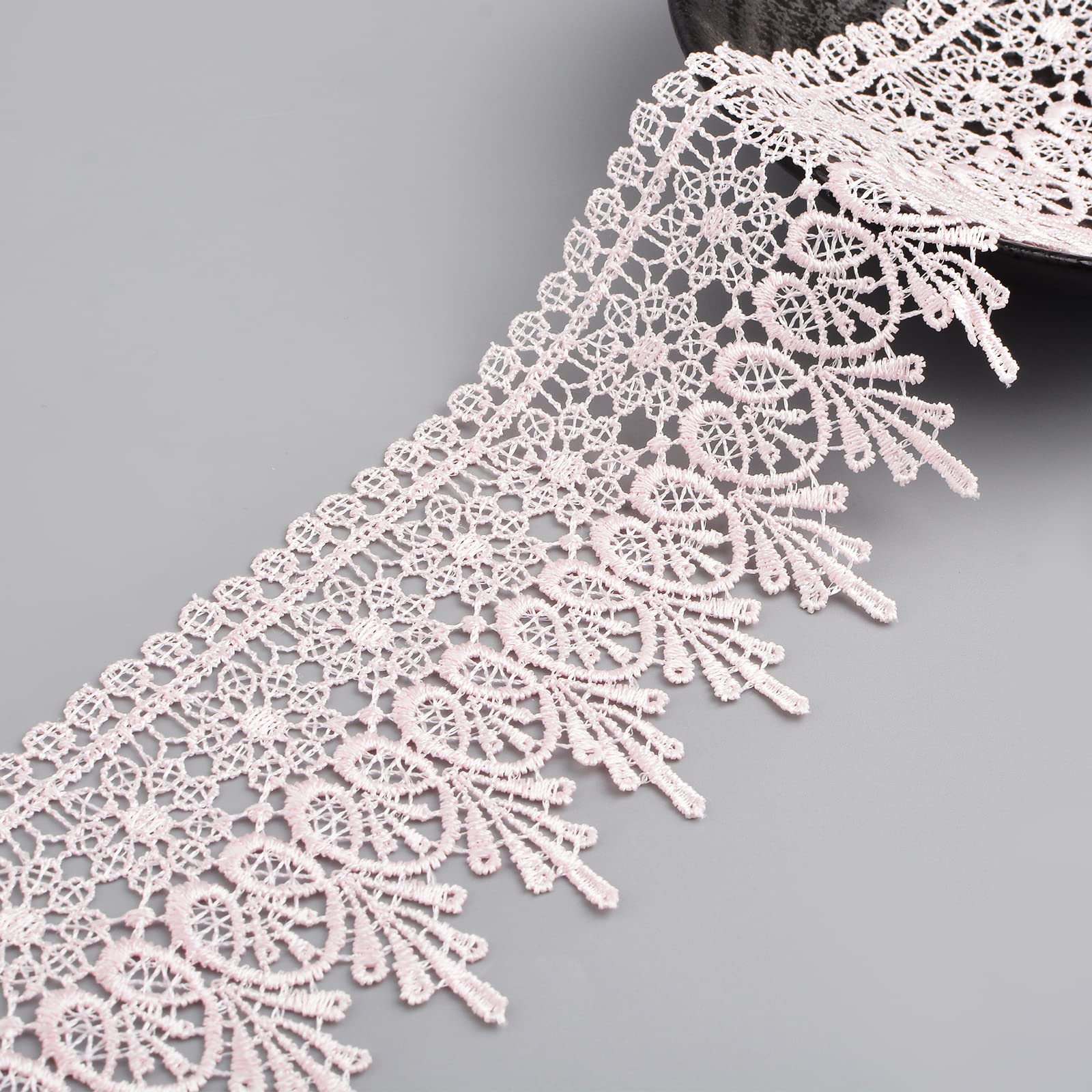 URROMA Embroidery Lace Trim, 5 Yards Lace Trim by Wide Ribbon Pink Trim Lace Edge Trim Embroidery for Curtain Tablecloth Slipcover Bridal DIY Clothing