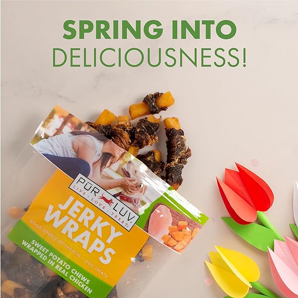 PUR LUV CHICKEN WRAPPED SWEET POTATO DOG TREATS, RAWHIDE FREE JERKY WRAPS, MADE WITH REAL CHICKEN, 16 OZ, HEALTHY, EASILY DIGESTIBLE, LONG LASTING, HIGH PROTEIN TREAT, SATISFIES DOG’S URGE TO CHEW