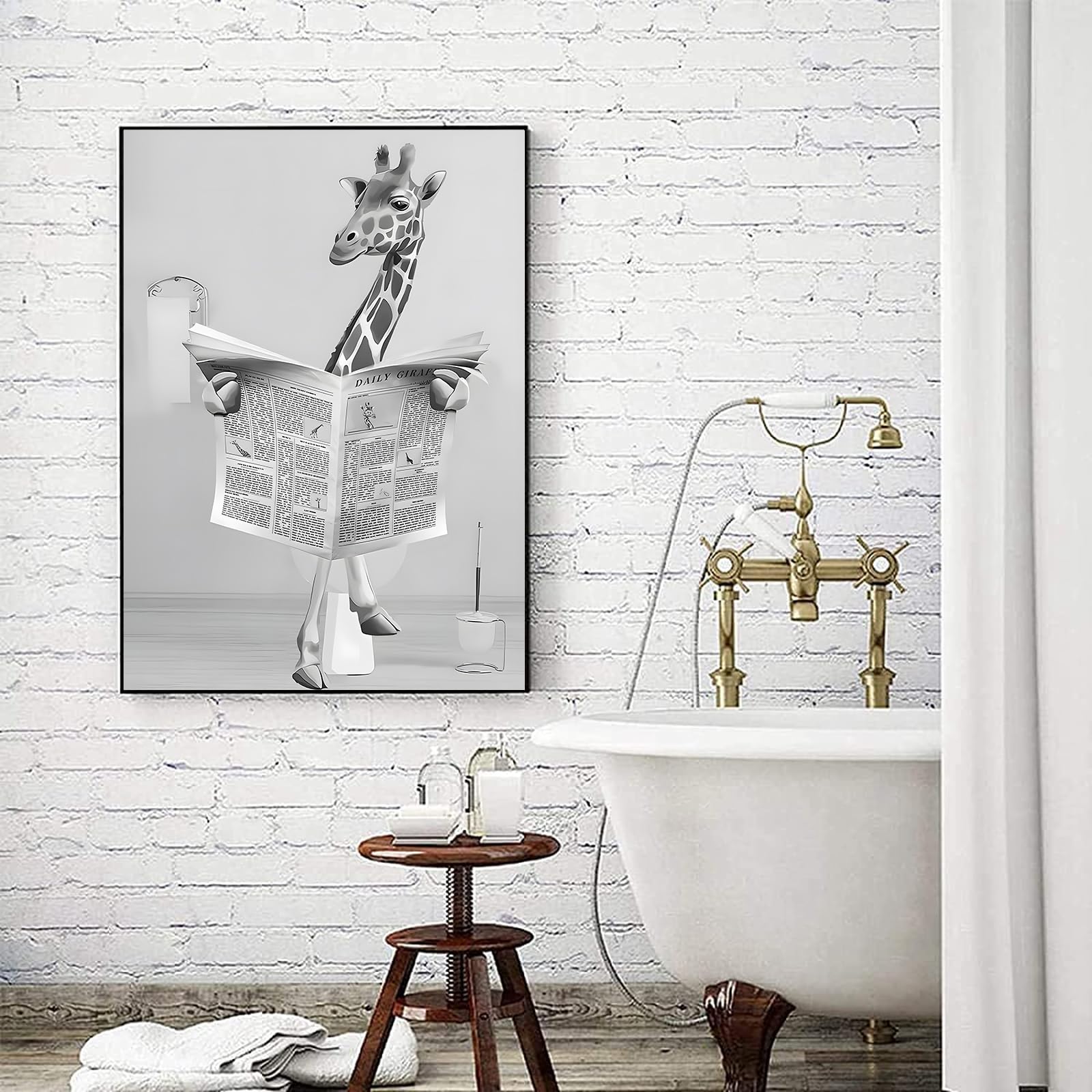 LYBOHO Black White Scottish Highland Cow Bathroom Pictures Funny Animal in the Bathtub Canvas Pictures for Living Room Bathroom Bedroom Decorative Frameless (1 Piece-50 cm x 70 cm, CJL1)