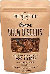 CRAFTED BY HUMANS LOVED BY DOGS Portland Pet Food Company Bacon Brew Biscuit Dog Treats (1 Pack, 5 oz Bag) – All Natural, Hum