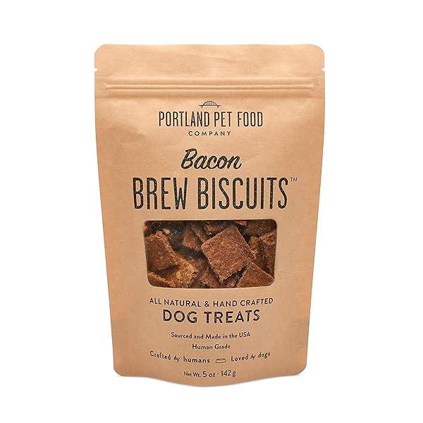 CRAFTED BY HUMANS LOVED BY DOGS PORTLAND PET FOOD COMPANY BACON BREW BISCUIT DOG TREATS (1 PACK, 5 OZ BAG) – ALL NATURAL, HUMAN-GRADE, USA-SOURCED AND MADE
