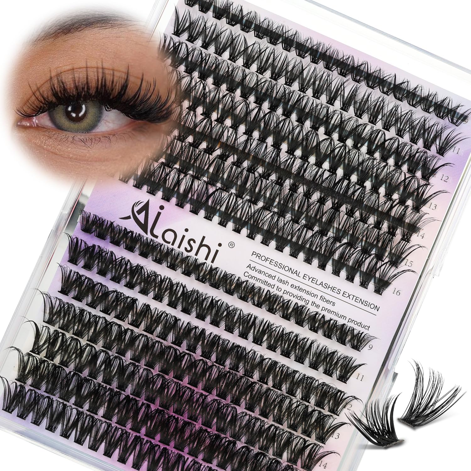 Photo 1 of AILAISHI Lash Clusters, DIY Cluster Eyelash Extensions 9?16mm, 40D+50D, 280pcs Fluffy D Curl Natural Lashes–Fake Cat Eye Wispy Individual Clusters