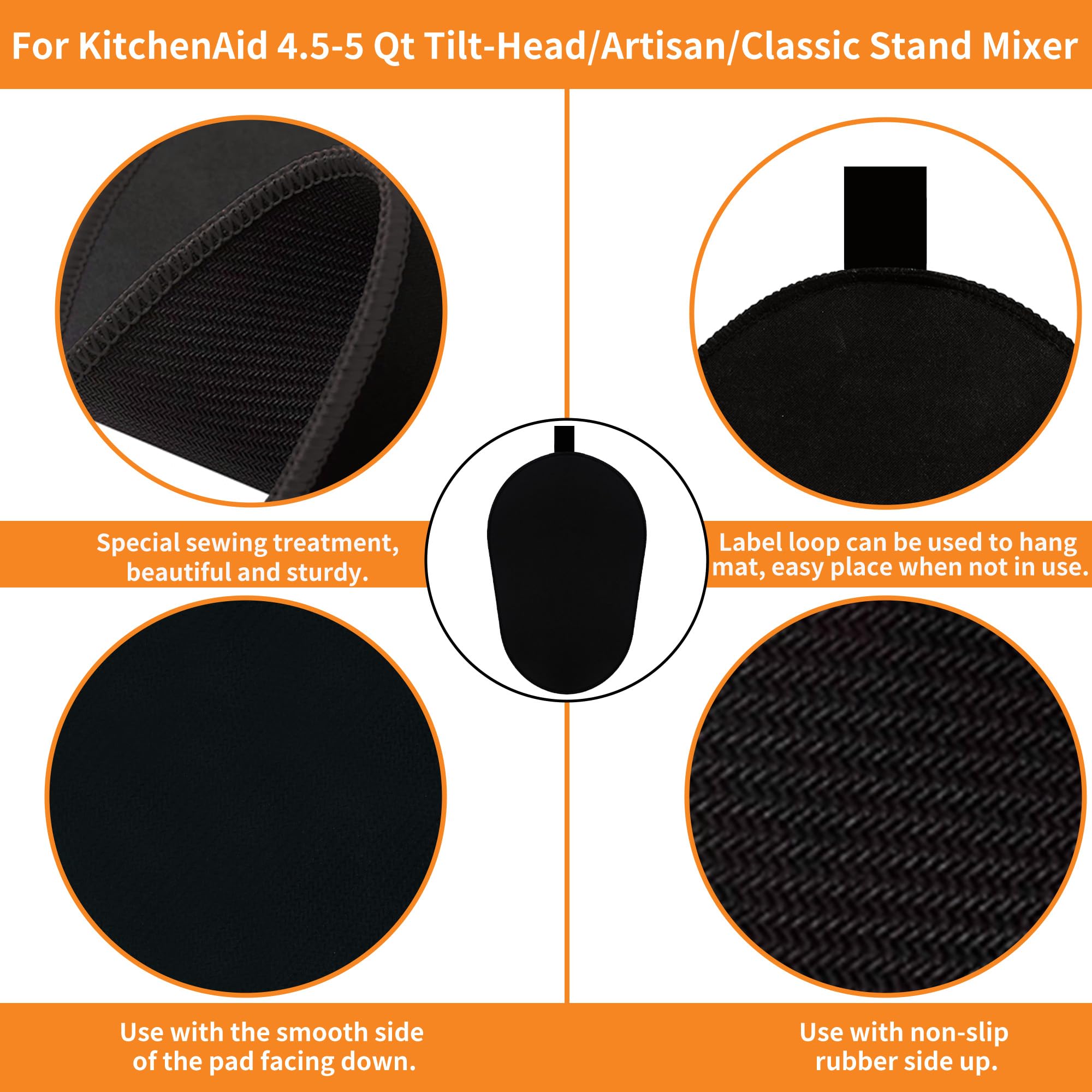 Sliding Mat for Kitchenaid Mixer with 2 Black Kitchen Accessories, Mover Slider Mat Pad for 5-8 Qt Bowl-Lift Stand Mixer, Kitchen Appliance Slider Mat Compatible with Professional 600 Stand Mixer