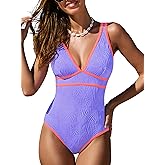 popvil Women's One Piece Swimsuit V-Neck Bathing Suit, Tummy Control Eco-Friendly Swimwear