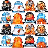 Boao 16 Pieces Basketball Gift Bags Party Favors Drawstring Bag Basketball Goodie Candy Snack Bag for Birthday Party Supplies