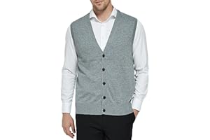 KALLSPIN Men’s Wool Blend Cardigan Sweater Vest V Neck Button Front Sleeveless Knitwear