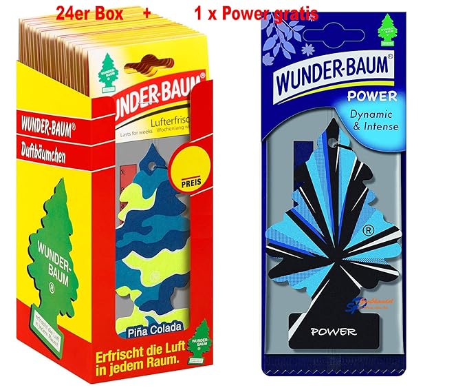Wunderbaum 24er-Box Original Pina Colada Lufterfrischer Duftbaum inkl. 1 Stück Original Power Wunder-Baum Duftbäumchen Little Trees (Pina Colada)