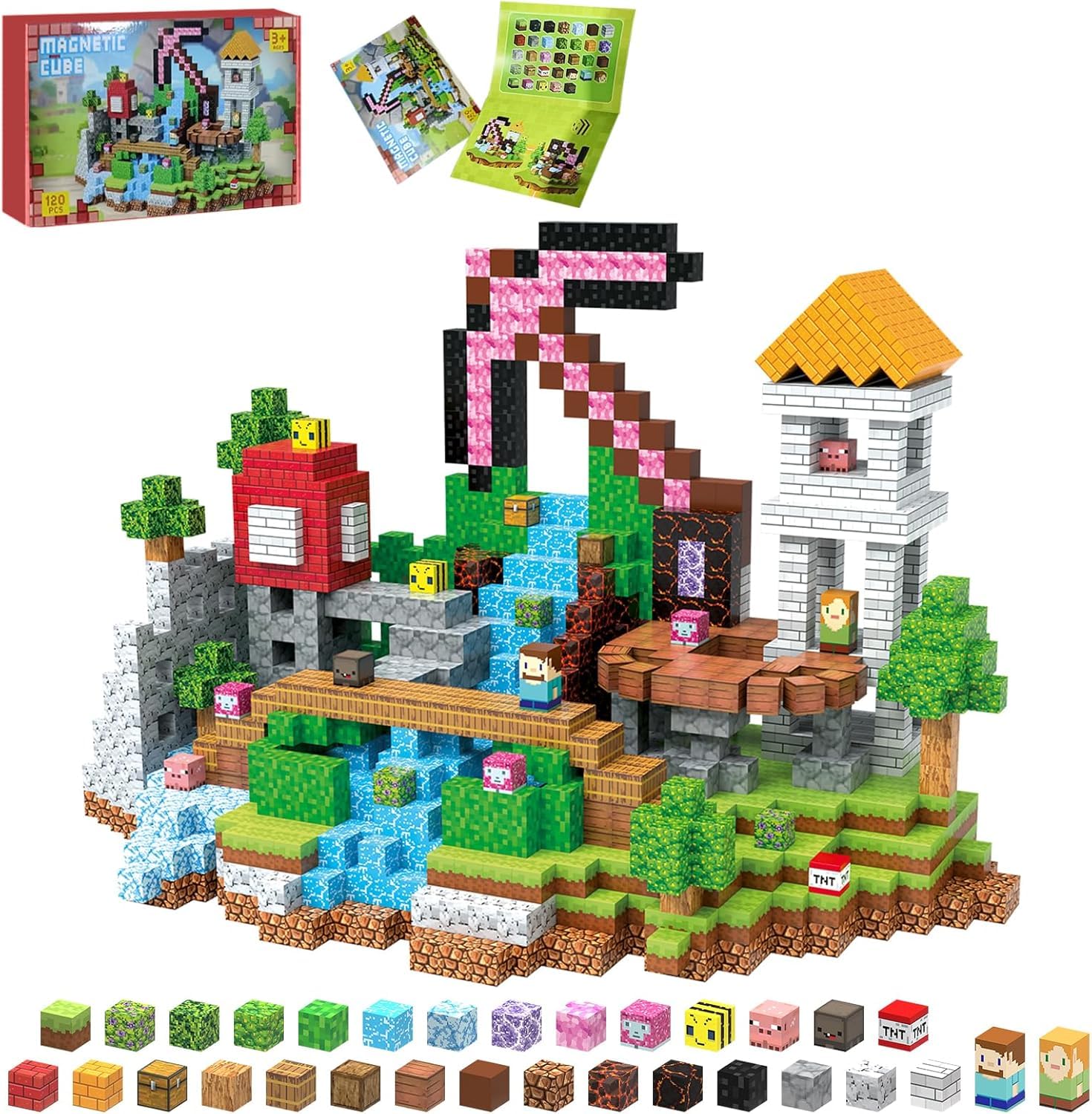 MEDMHSMA Magnetic Blocks 120pcs Magnetic Building Blocks for Kids Ages 3-8, 1 inch Magnet Cubes Montessori Sensory Stacking Construction Toys Birthday Present