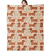 vnlvnl Cute Dachshund Dog Blanket Lightweight Flannel Blankets Gifts for Pet Lovers with Cartoon Puppy and Floral Printed Throw for Couch Chair Office Bedroom Fall Winter Decor, 60x50inch