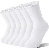 Welwoos Girls Kids Ruffle Socks Uniform School Dress Frilly Cotton Crew Socks 6 Pairs
