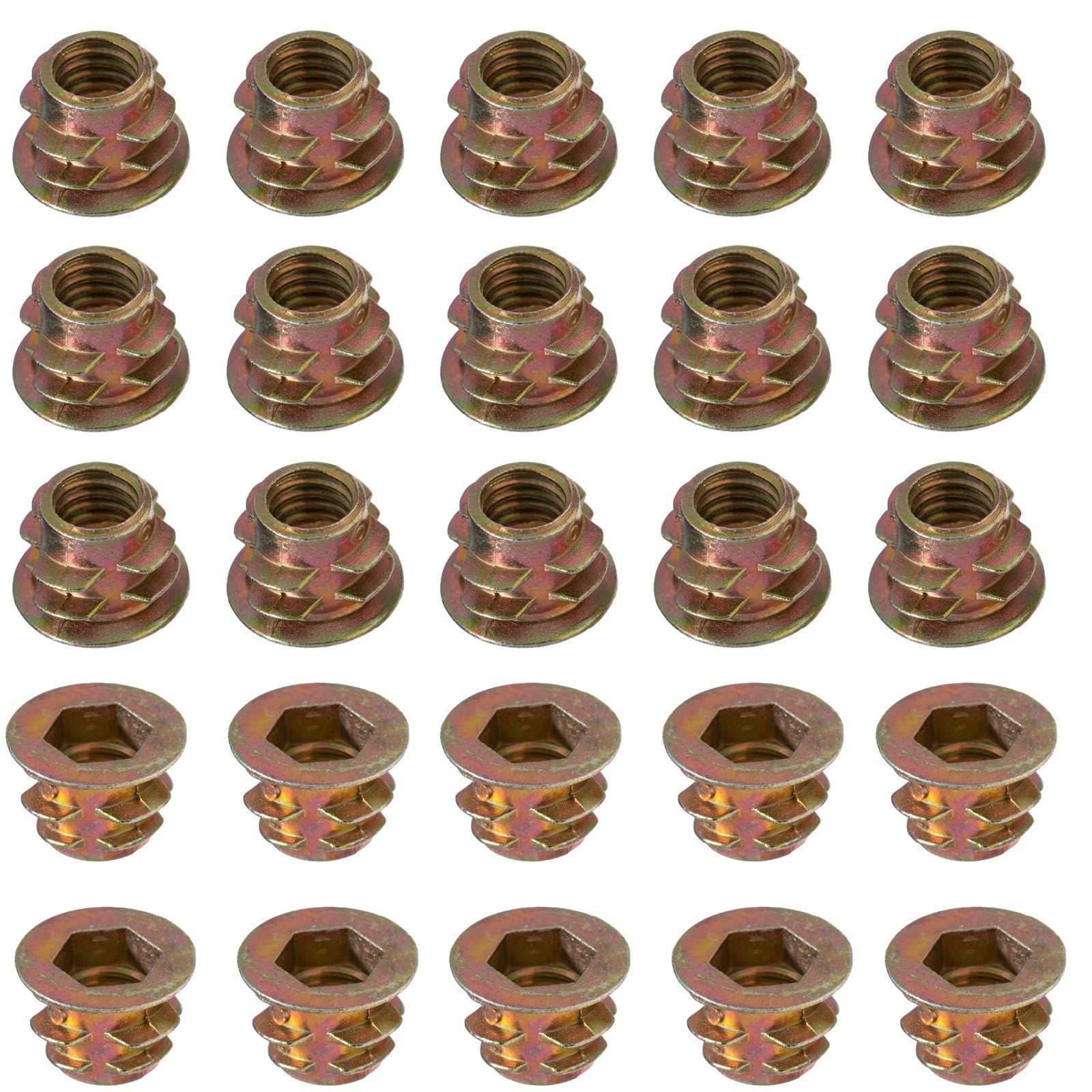 YoiYee M6 x 8mm Wood Insert Hex Socket Nuts - Threaded Flanged Hex Socket Nut Insert for Wood Furniture, DIY Projects - 25 Pack — image 1