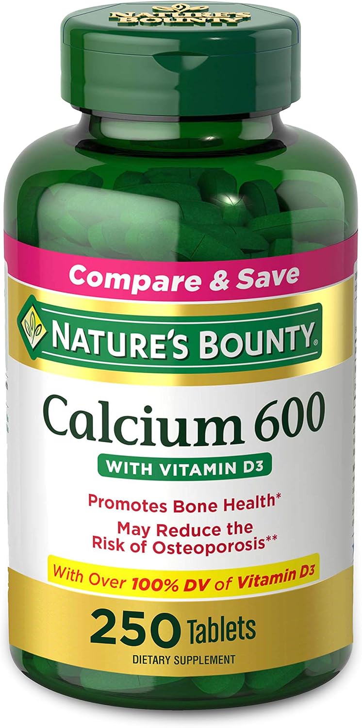 Calcium Carbonate & Vitamin D by Nature's Bounty, Supports Immune Health & Bone Health, 600mg Calcium & 800IU Vitamin D3, 250 Tablets: Health & Personal Care
