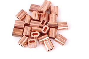 HIGOOD 25 Piece Plain Copper Duplex Oval Crimping Sleeve Set for 1/8" Diameter Wire Rope (Pack of 25)