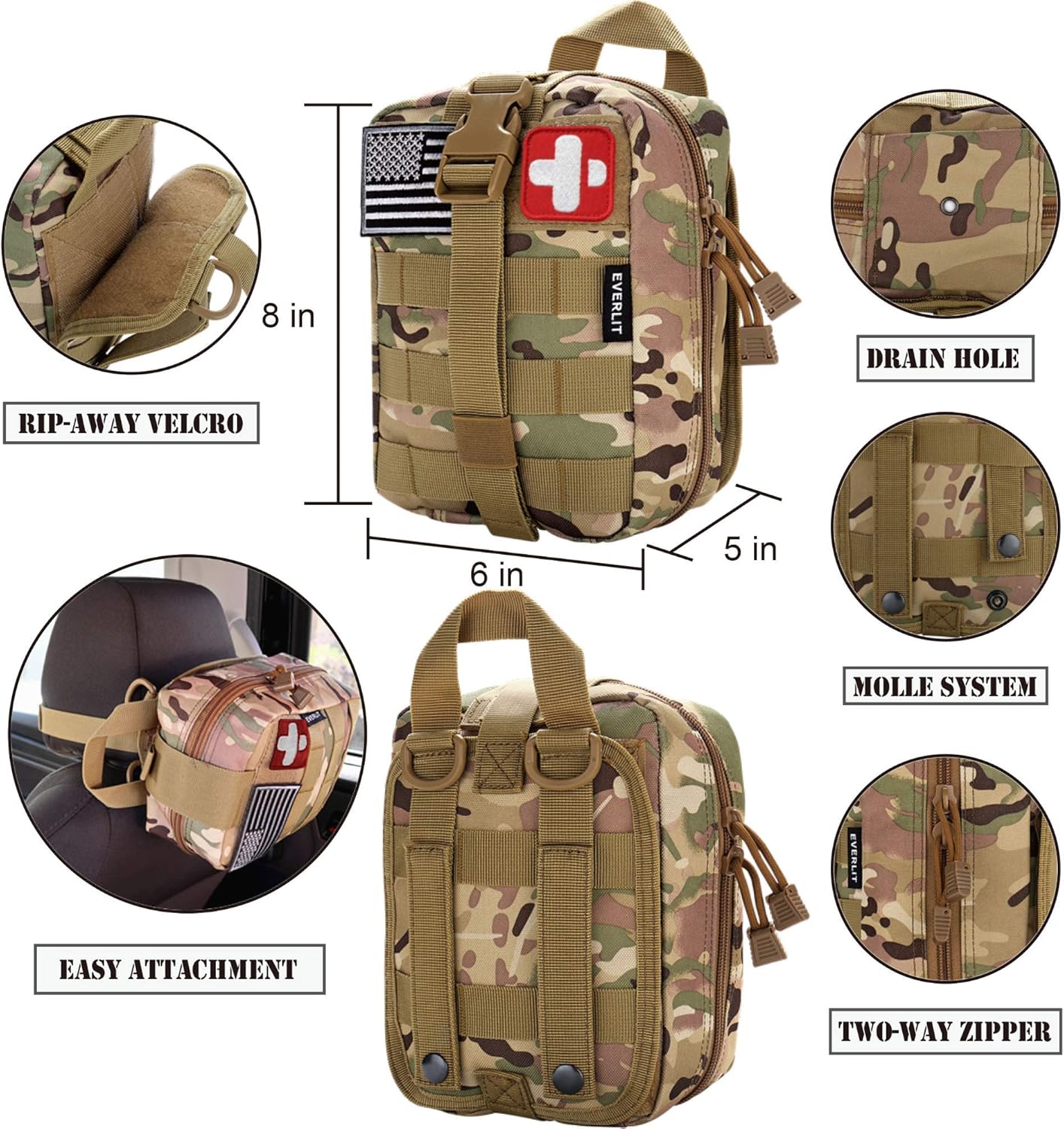 EVERLIT 250 Pieces Survival First Aid Kit IFAK Molle System Compatible Outdoor Gear Emergency Kits Trauma Bag for Camping Boat Hunting Hiking Home Car Earthquake and Adventures (CP Camo) : Sports & Outdoors