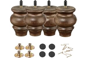 SHANJUE Wood Furniture Legs 3.5 inch Sofa Legs Set of 4 Round Brown Couch feet Sofa Replacement Parts for cabinets Armchair Recliner Coffee Table