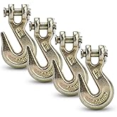Htata Prep G70 1/4 Chain Hook Heavy Duty Clevis Grab Hook for 1/4 Inch Grade 70 Chain - for Trailer Truck Transport Yellow Chromate Finish (4Pack)