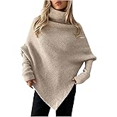 Milumia Women's Turtleneck Asymmetrical Poncho Sweater Dolman Long Sleeve Oversized Knit Tops