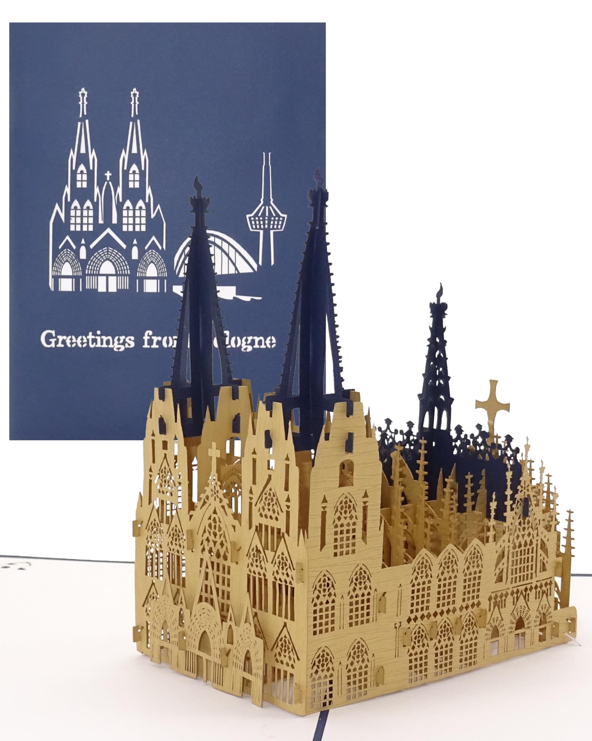 Pop-up card Cologne Cathedral "Greetings from Cologne" wood blue - Cologne Cathedral greeting card, cologne cathedral greeting card, cologne pop up, 3D card, cologne card, greeting cards Cologne