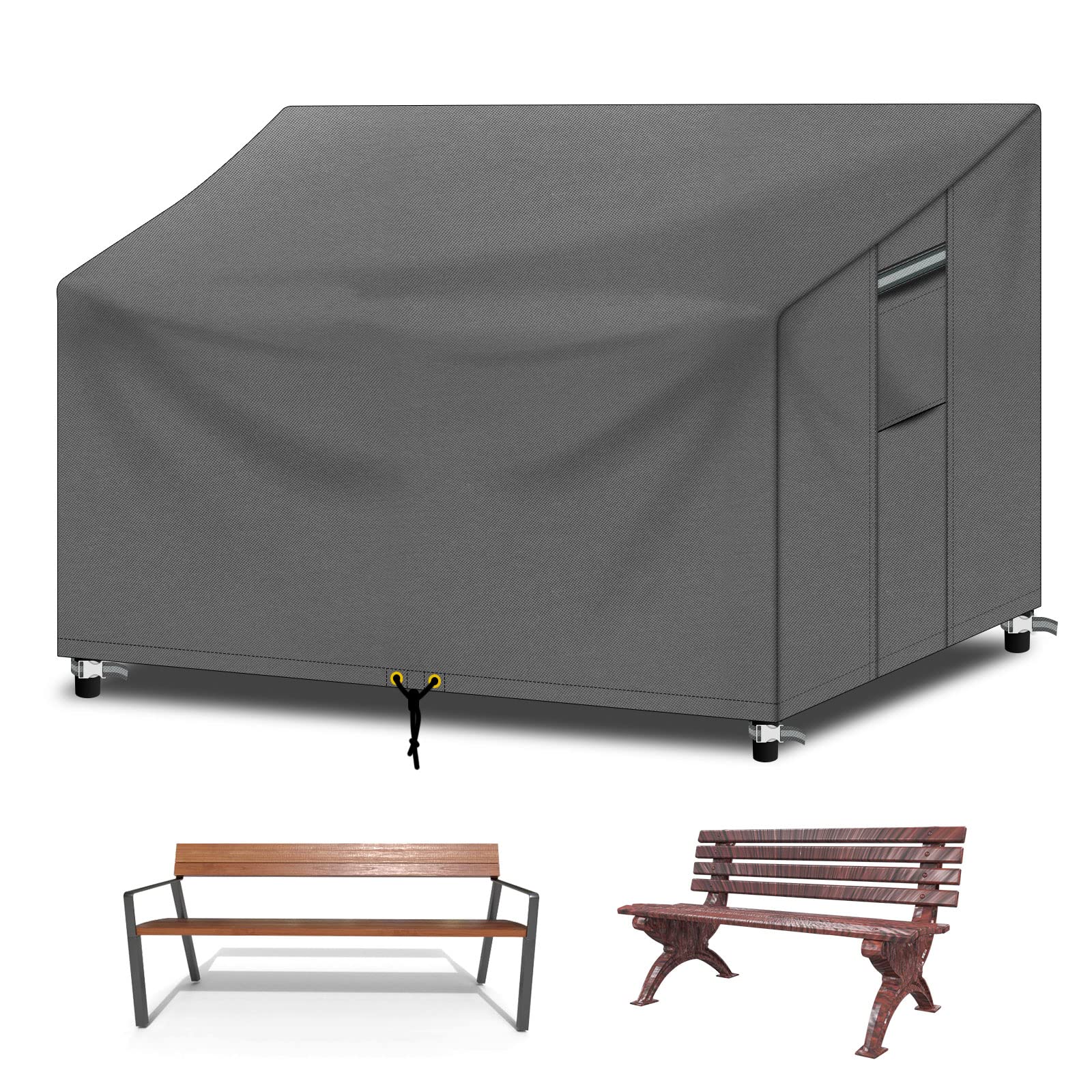 RICHIE Bench Covers Waterproof 3 Seater with Air vent, Windproof Anti-UV Tear-proof Heavy-duty 600D Oxford Fabric and PVC Lining, 3 seater Outdoor Bench Cover Sofa Cover (163x66x63/89cm) - Grey