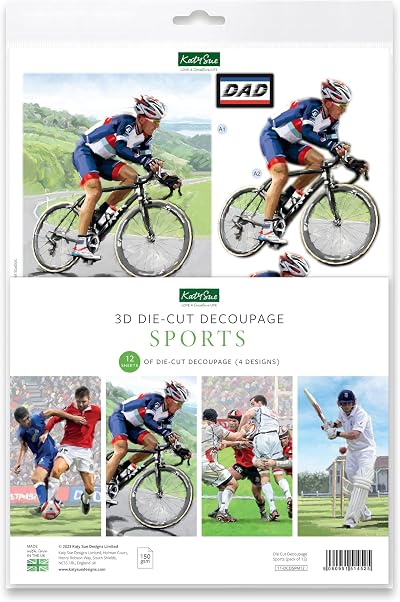 Katy Sue Sports 3D Die Cut Decoupage Sheets - 12 Pre Cut Card Making