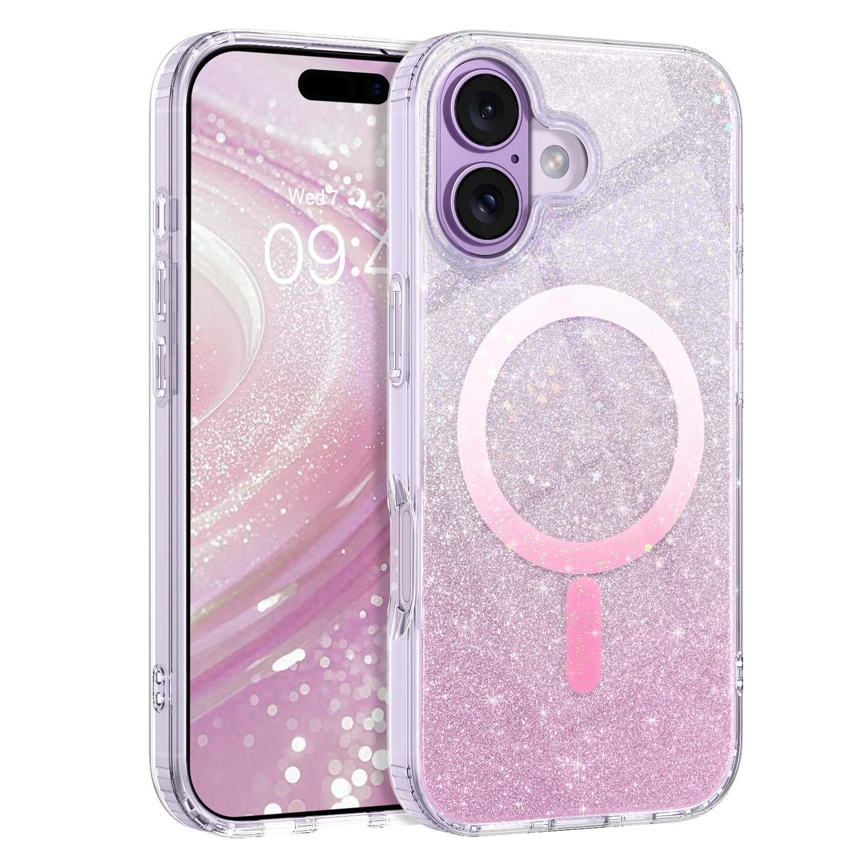 BENTOBEN Magnetic for iPhone 17 Case 6.3" 2025, Cute Crystal Glitter Bling [Compatible with MagSafe] Sparkly Shiny Slim Shockproof Protective Women Girl Phone Cover, Gradient Pink