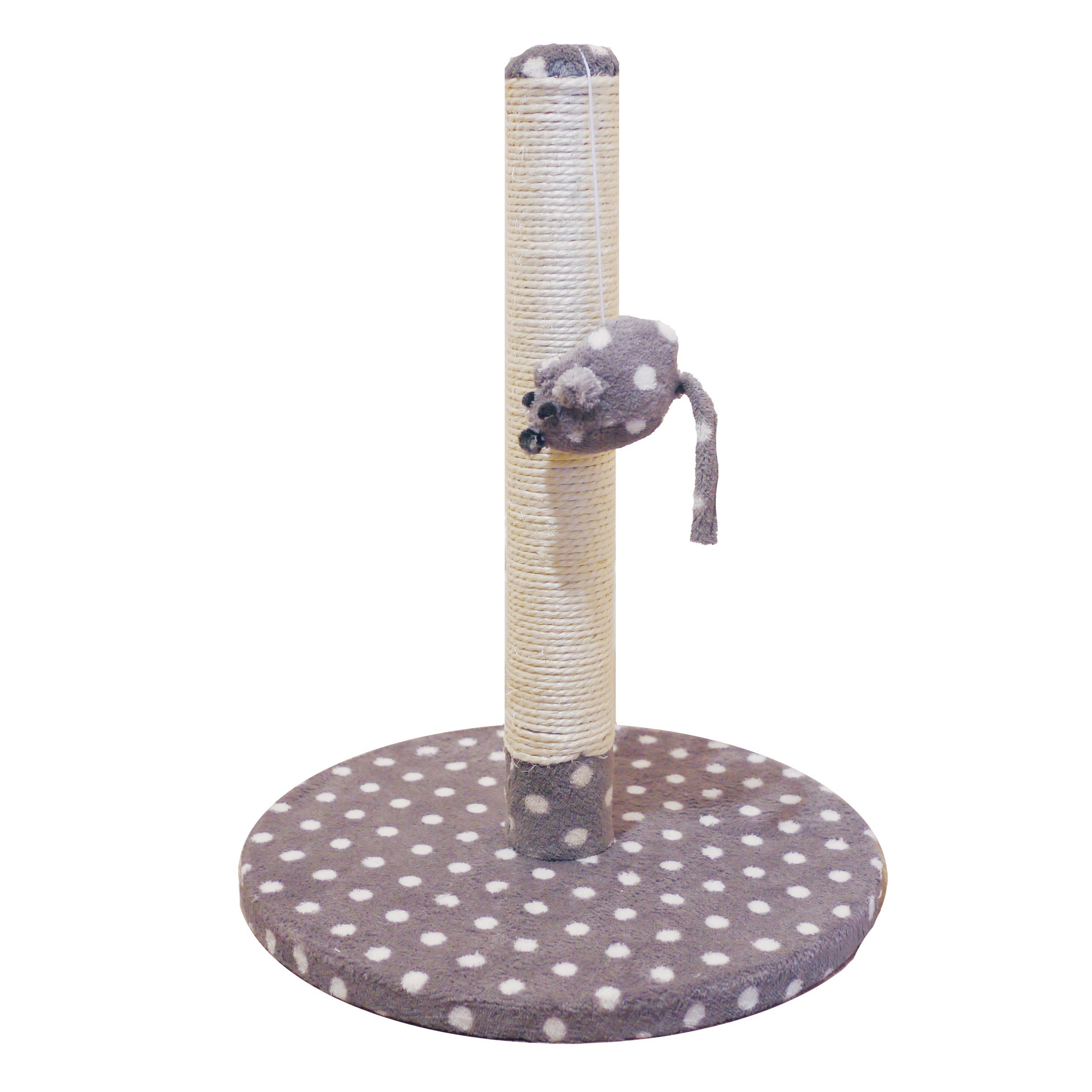 Rosewood Dijon Cat Scratching Post, 40cm Tall with Grey & Cream Polka Dot Design, Includes Hanging Mouse Toy for Extra Engagement, Durable & Stylish
