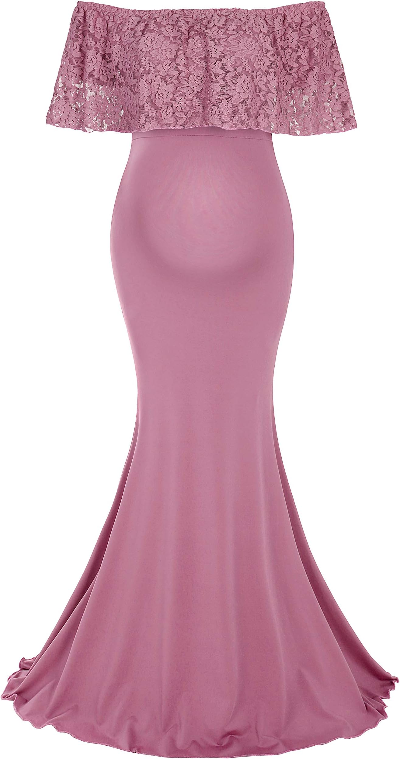 Maternity Long Dress Ruffles Lace Off Shoulder Stretchy Maxi Photography Dress