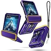 Janmitta Compatible with Moto Razr 2024/2025 Case,Razr+ Plus 2024/2025 Case with Lanyard+Hinge Protection+Finger Ring Holder Kickstand,Dual-Layer Full Body Protective Shockproof Phone Cover,Purple