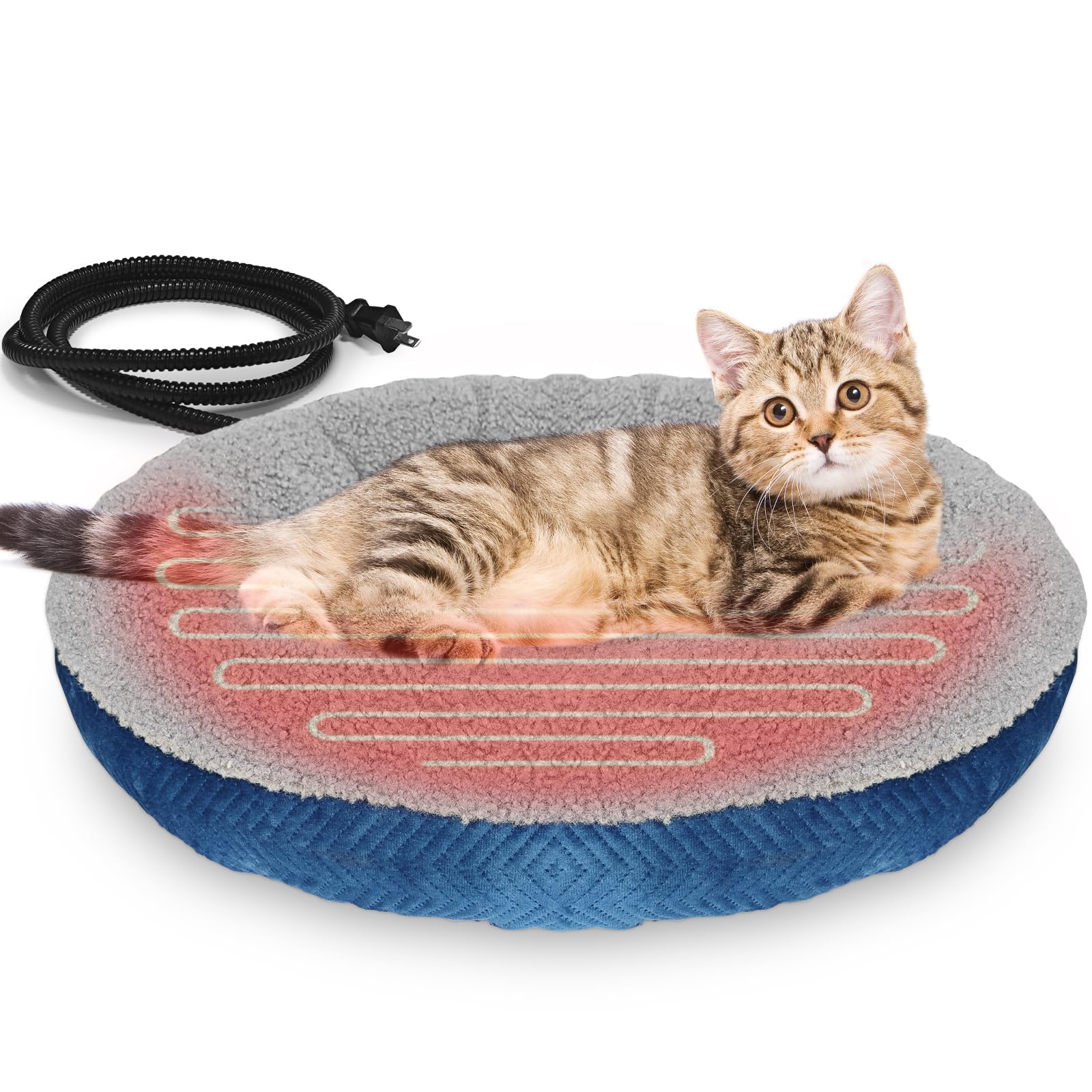 Photo 1 of AUPETEK Heated Cat Beds for Indoor Cats Warming Cat Beds Super Soft Machine Washable Thermo Kitty Electric Heating Bed 19 Inches Round