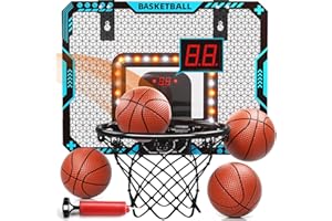 Uregoio Indoor Mini Basketball Hoop for Boys Kids Aged 5 6 7 8 9 10 11 12+, Over The Door Basketball Hoops with LED Lighting, Electronic Scoreboard, and 4 Balls, Sport Toys Birthday Gift