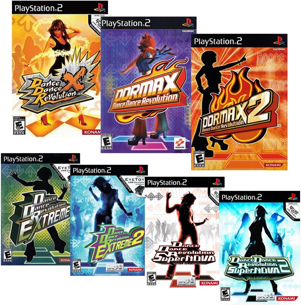 Dance Dance Revolution Game and Song Bundle for Sony Playstation 2, 7 Game DDR PS2 Set with Over 500 Songs in DDR Extreme, DDR Extreme 2, DDR Supernova, DDR Supernova 2, DDR Max, DDR Max 2, and DDR X