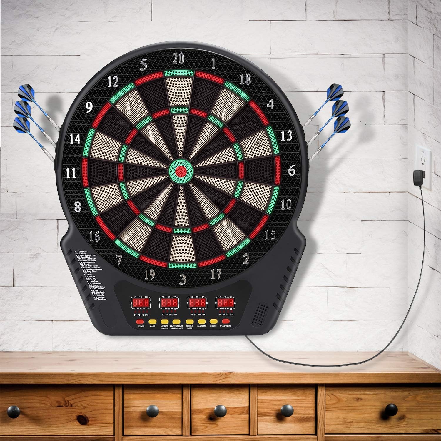 Biange Electronic Dart Board, Dartboard Set 13.5” Target Area Digital Soft Tip Dartboards 27 Games and 243 Variants with 6 18g Darts, 4 LED Displays, Spare Tips, Flights Support up to 16 Players : Sports & Outdoors