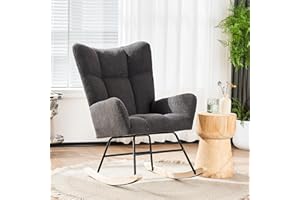Wrofly Rocking Chair for Nursery,Nursery Rocking Chair with High Backrest Armchair,Teddy Fabric Upholstered Comfy Modern Rocking Chair for Nursery Living Room Bedroom Office (Grey)