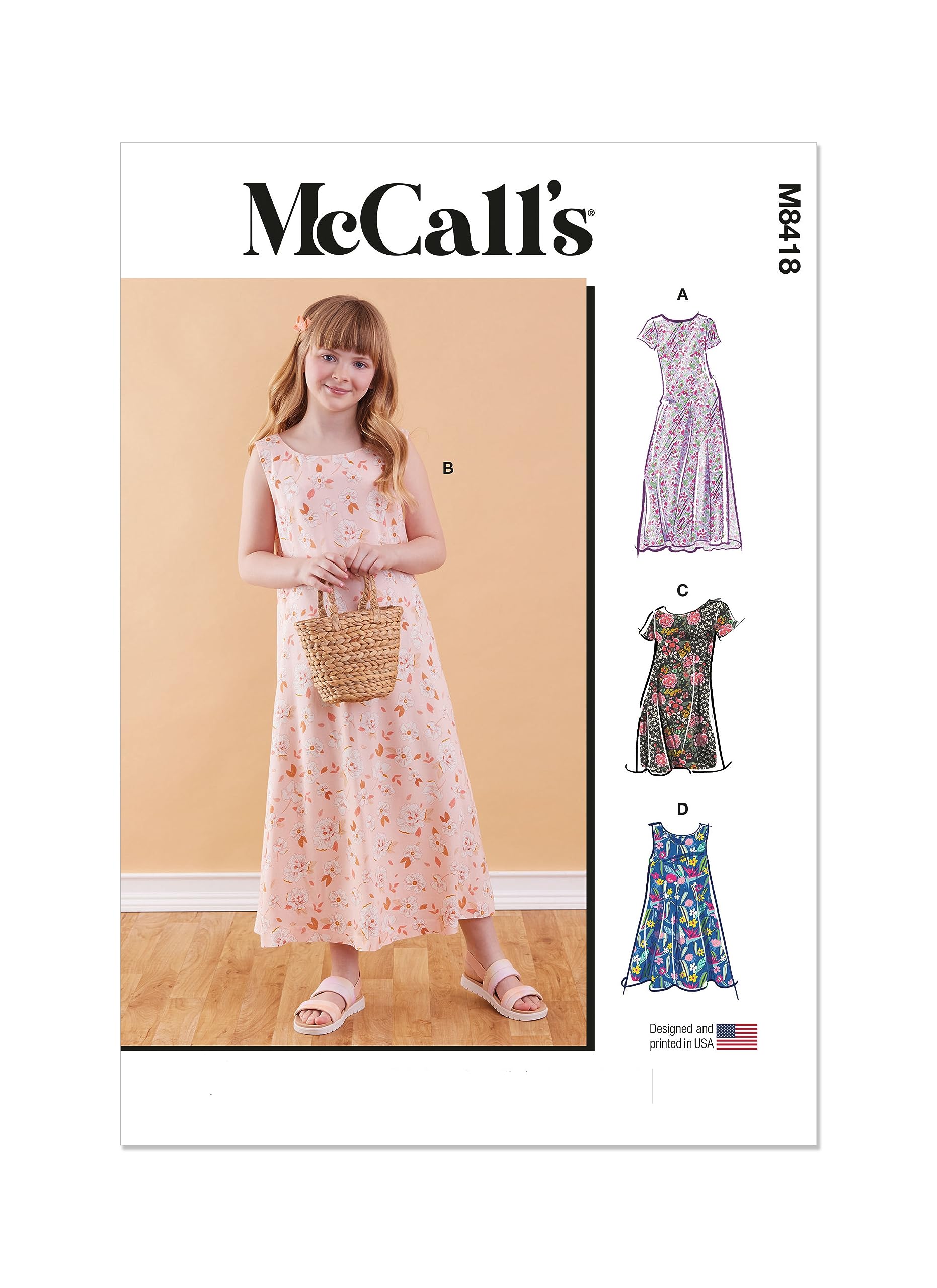 MCCALLS M8418A Girls' Dress in Two Lengths A (7-8-10-12-14-16)
