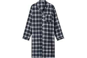 Latuza Men's Cotton Flannel Nightshirt Button Down Sleep Shirt
