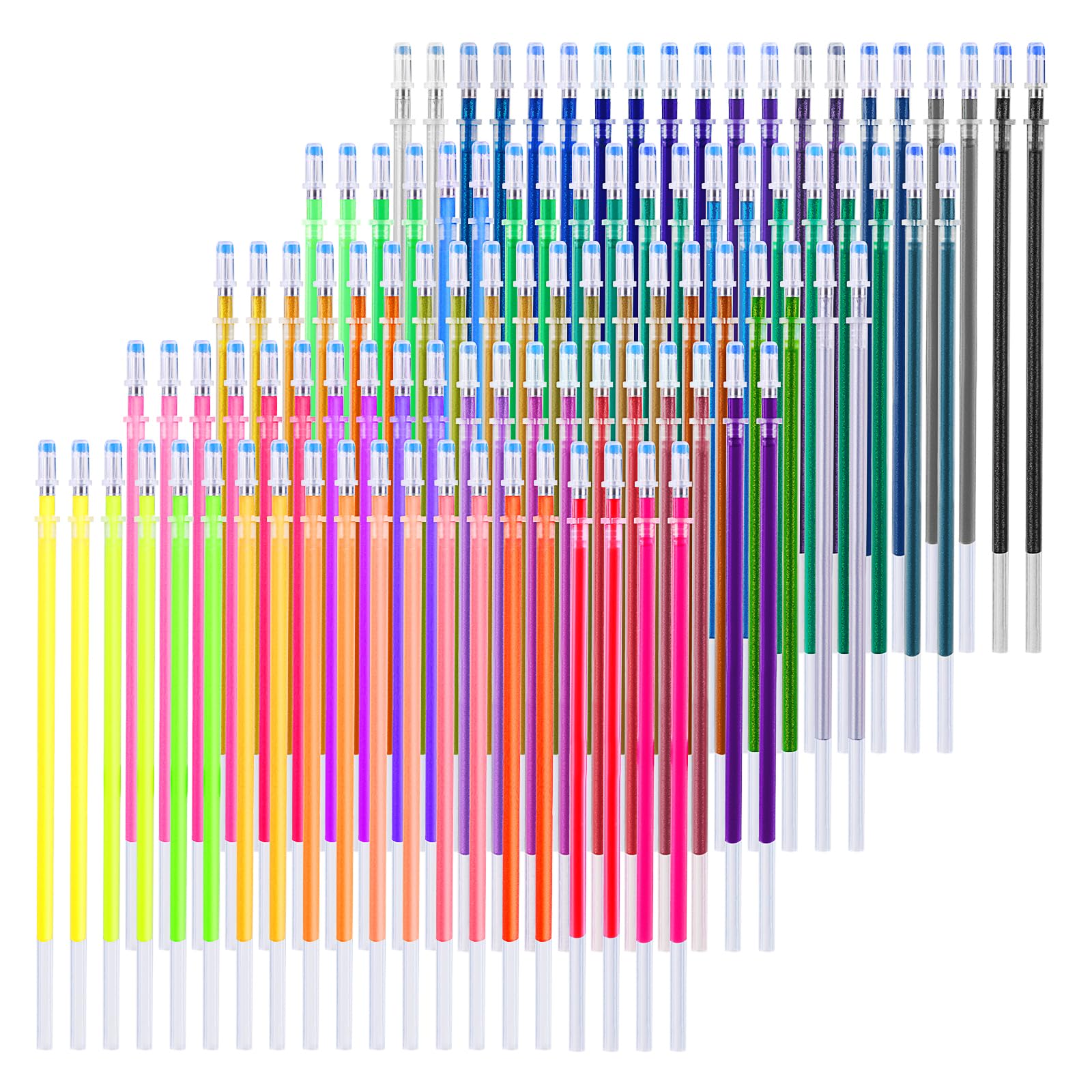 Andibro Colorful Gel Pen Refills, 100pcs Multicolor Pen Refills 4 Color Types Metallic Pastel Glitter Neon Pen Ink Refills for Adults Coloring Book Scrapbooking Drawing