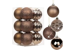 HOLLYONE 3.15" Christmas Ball Ornaments Brown 12 Pcs Shatterproof Christmas Tree Decorations Xmas Tree Medium Christmas Ornaments Balls with Hanging Loop for Halloween Wedding Holiday Party Wreath Home Decor