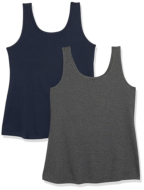 Amazon Essentials Women's Plus Size Tank Top, Pack of 2, Charcoal Heather/Navy, 2X