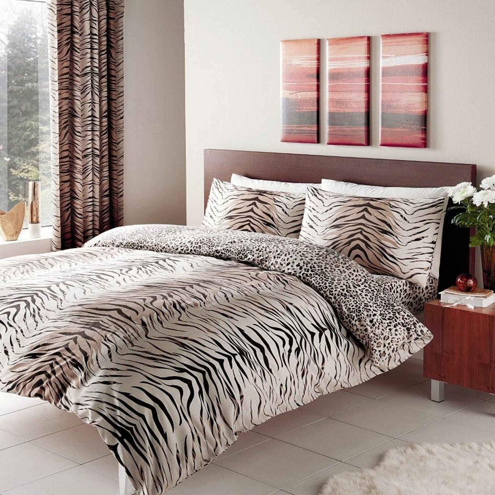 GC GAVENO CAVAILIA Gaveno Cavailia Tiger Luxurious Bed Set with Duvet Cover and Pillow Cases, Polyester-Cotton, Double, Brown Skin