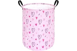 ACMUUNI 19.7" Round Pink Gift Basket Laundry Hamper Girls Laundry Basket with Handles,Storage Basket for Kids Room Bedroom Decor Baby Toys Nursery Bin Basket (Love)