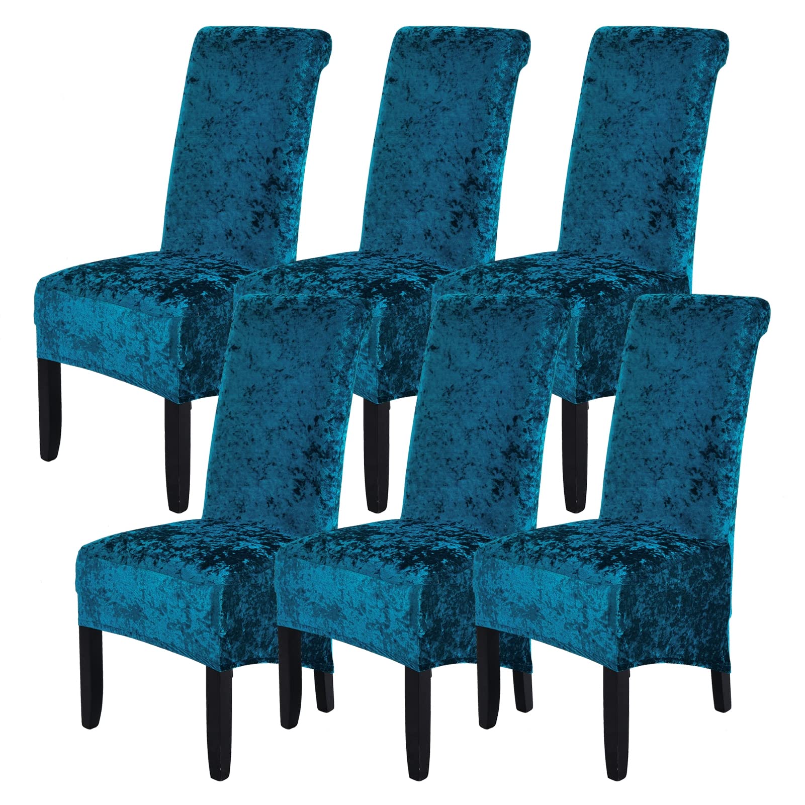 abodos Dining Chair Covers, Crushed Velvet Stretchable Elastic Chairs Protective Cover, Removable Washable Slipcovers for Dining Room Wedding Banquet Party Chair Covers,dark blue,set of 6