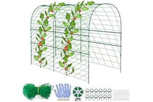 codree Garden Cucumber Trellis for Plant Climbing- 47 x 47 Inch Metal Arch Melon Trellis for Raised Bed- Foldable Garden Tunnel Trellis with Climbing Net Clips for Growing Vine Vegetable