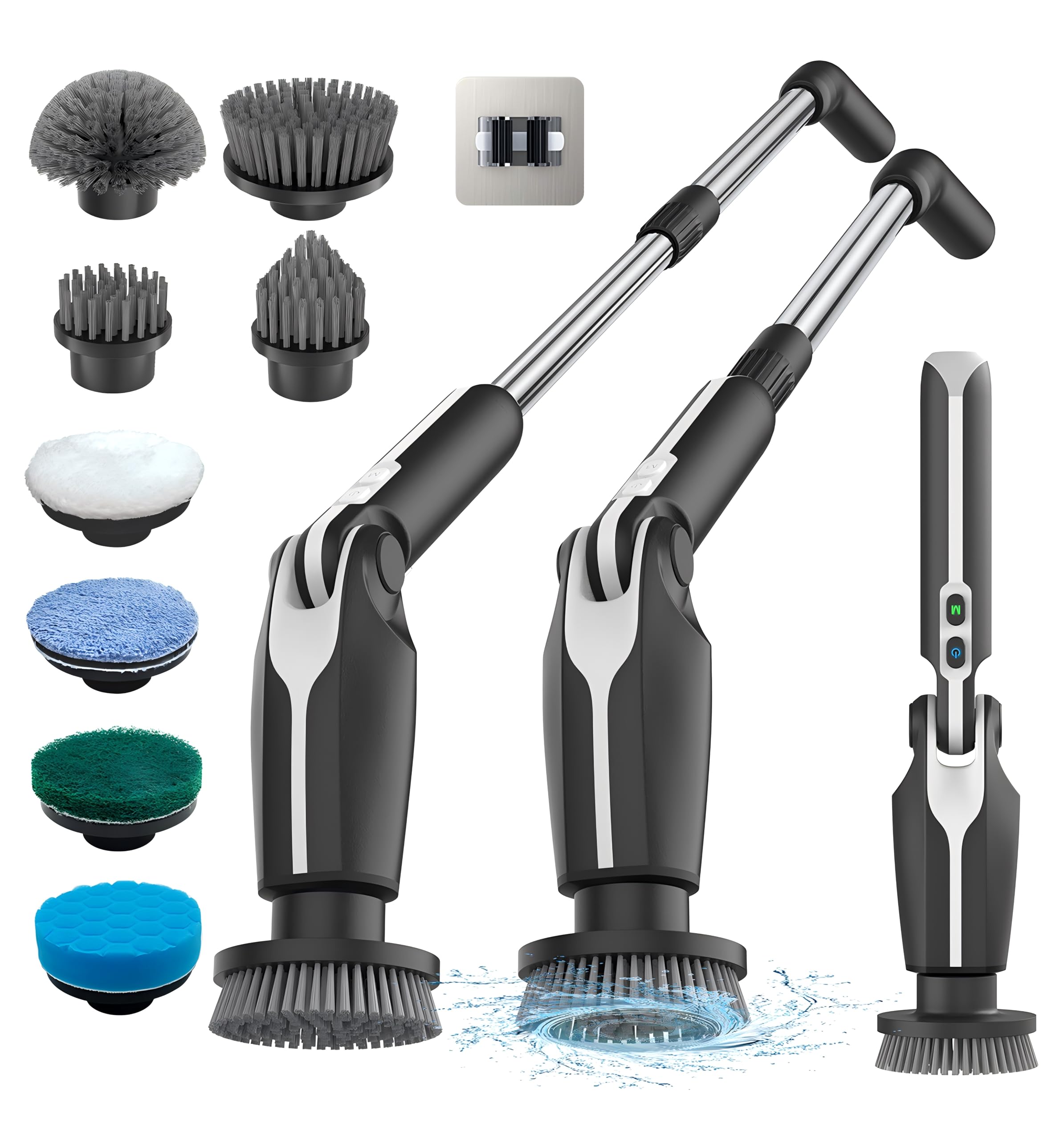 Leebein Electric Spin Scrubber, Upgraded Electric Scrubber for Cleaning, Spin Scrubber with Long Handle & 8 Replaceable Brush Heads, Remote Control Shower Cleaner Brush for Bathroom, Floor