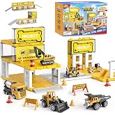 Construction Toys, 6 Mini Construction Vehicles with Excavator Toy, 30+PCS | Construction Truck Toys for Toddlers, Dump Truck &amp; Excavator Toy, 3 4 5 6 7 Year Old Boy Birthday Gift, Easy to Assemble