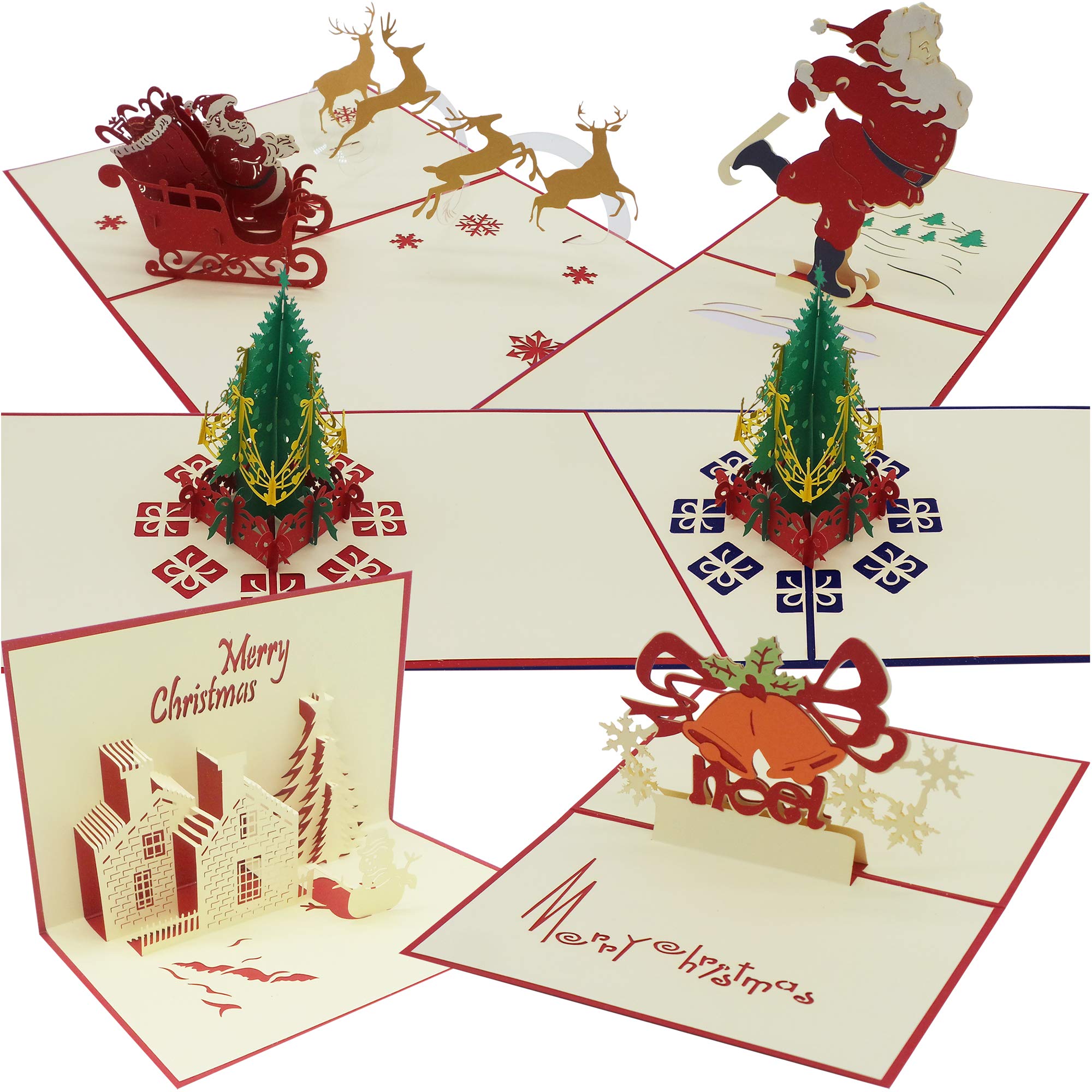 Pack of 6 3D Pop Up Deluxe Christmas Cards, Luxury Seasonal Greeting Cards for Your Special Family and Friends-Bundle A