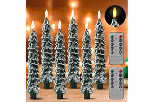 Sohveta 6 Pack Christmas Candles - Flameless Candles with 3D Realistic Flame, Remote Control & Snowy Tree Design for Christmas Decorations & Gifts