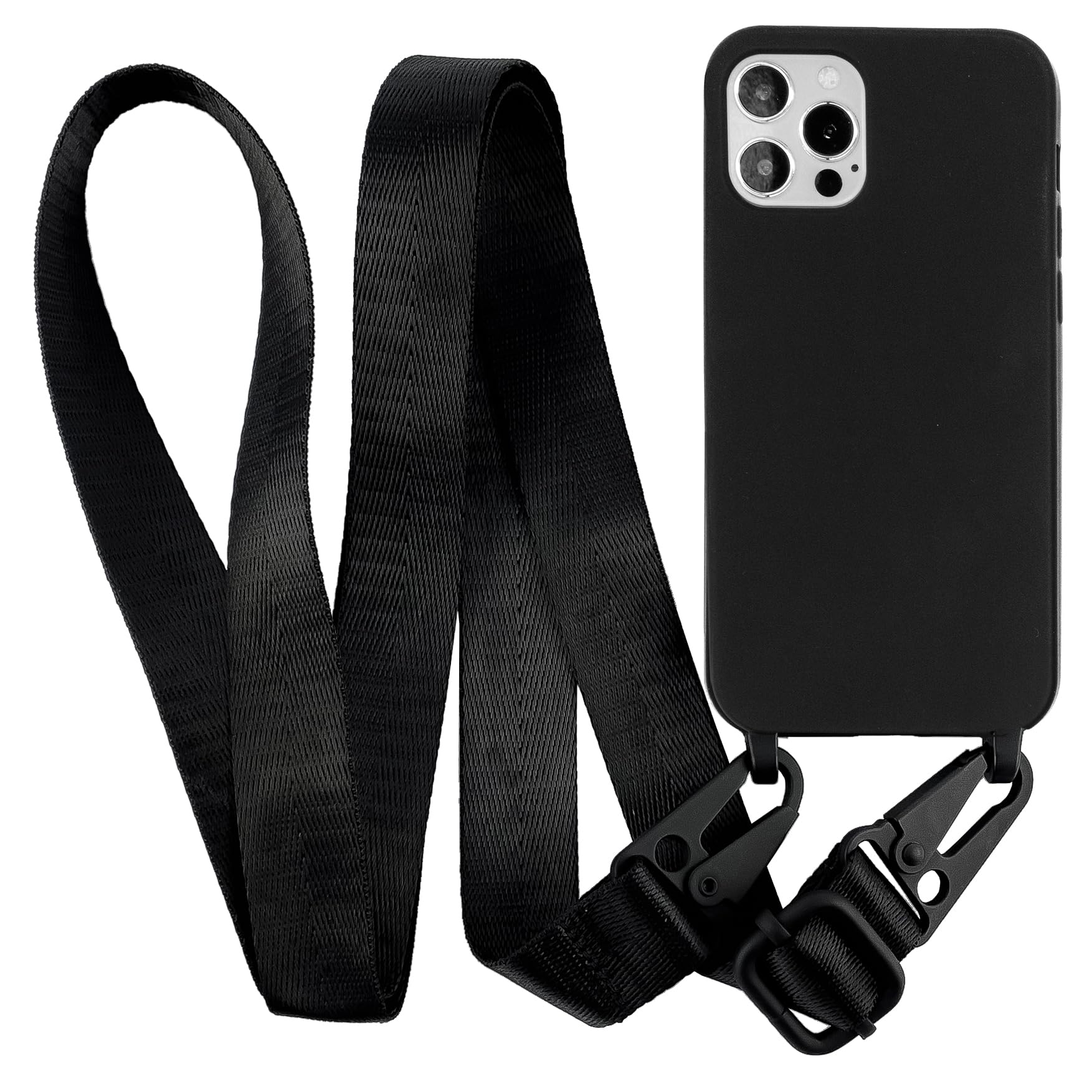MyGadget Lanyard Case for iPhone 11 Pro Max - Shockproof Silicone Cover with Crossbody Neck Strap Black