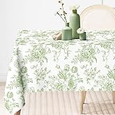 Green Flower Tablecloth Rectangle Floral Fabric Table Cloth Washable Wildflower Cover for Picnic Dinner Decoration, 60 x 104 Inch