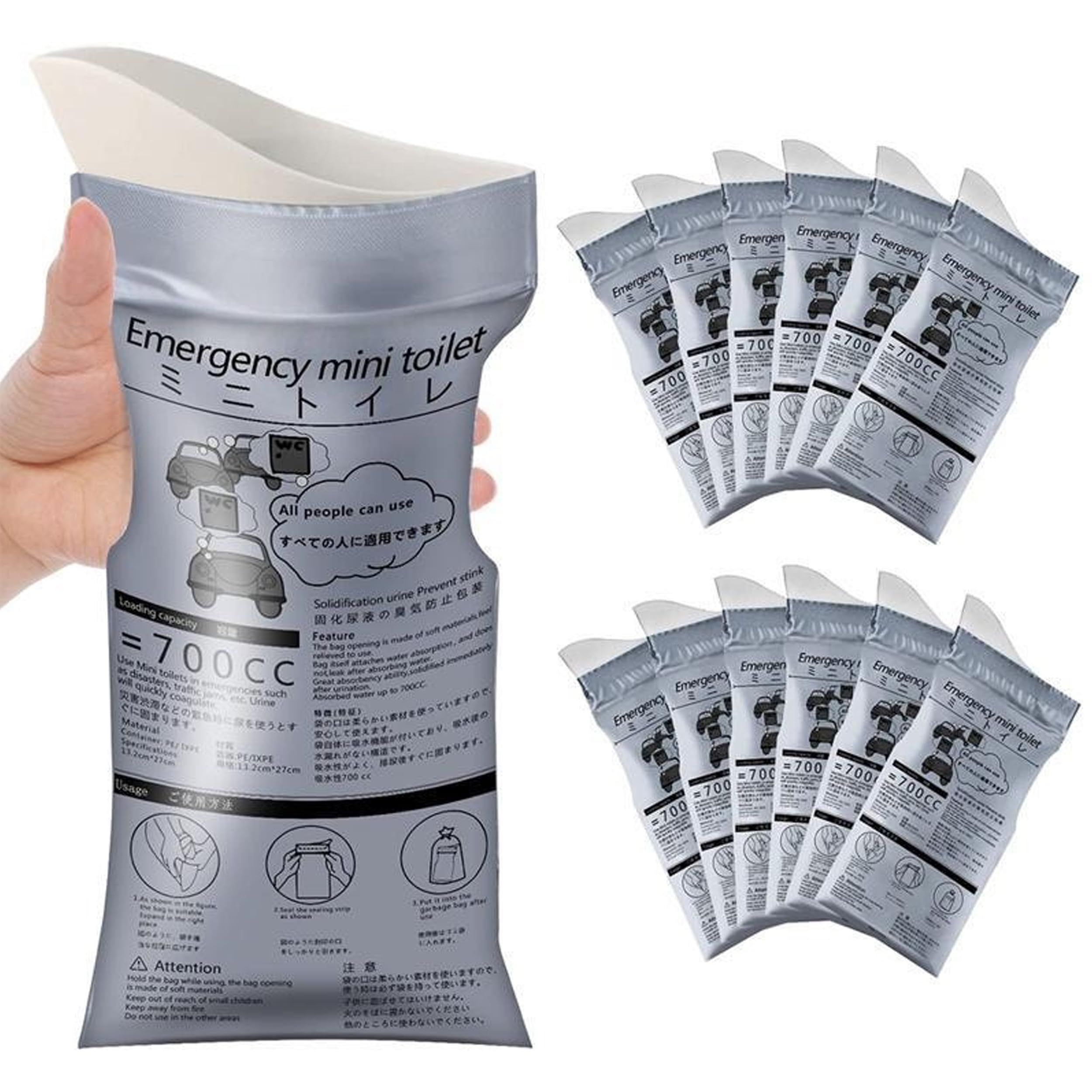 Lunyloer Urine Bags, 12Pcs Emergency Camping Pee Bags 700ml, Portable Urinal Toilet Bags Travel Outdoor Car Traffic Jam Emergency Vomit Bag Emergency Urinal Bags for Camping Travel Outdoor (27×13cm)