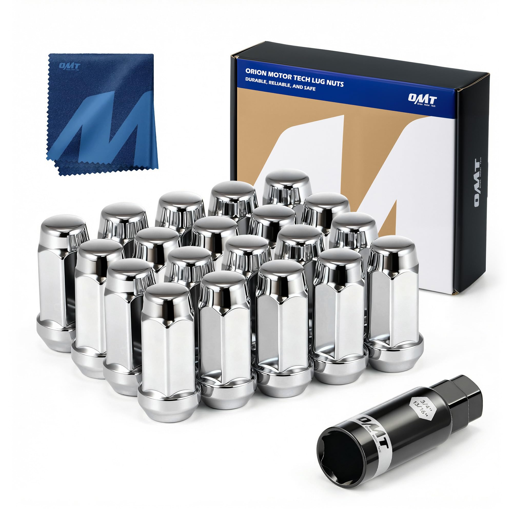 OMT 1/2"-20 Lug Nuts with Cone Seat, 20pcs Lug Nuts Set with 1 Socket Key